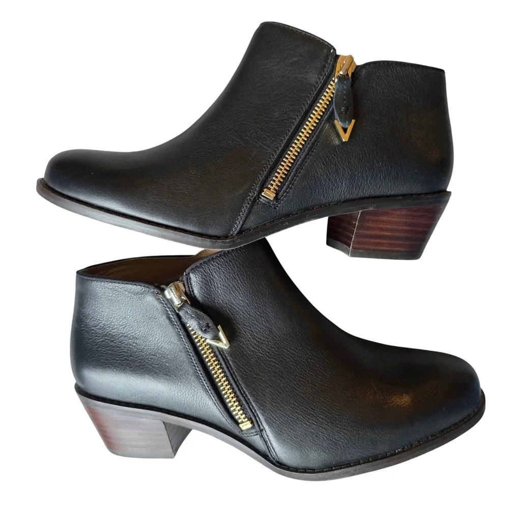 Vionic Jolene Comfort Ankle Booties Boots Black Leather Women Size 7.5